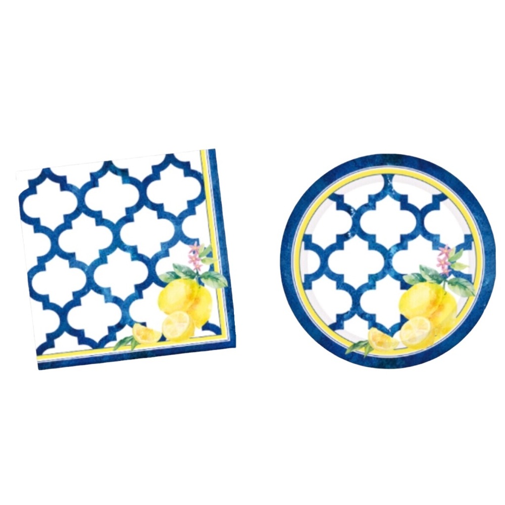 Lemon Tile Blue & Yellow Party Plates and Napkins